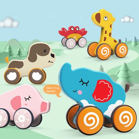 Sunnymall Baby Dragging Toy Pull Rope Clear Printing with Wheels Pushing Car Tow Truck Hand Pull Traction Cartoon Toys for Home Play  Color#4875