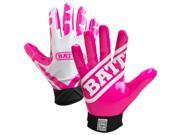Battle Receivers Ultra-Stick Football Gloves - Youth Medium - White/Pink