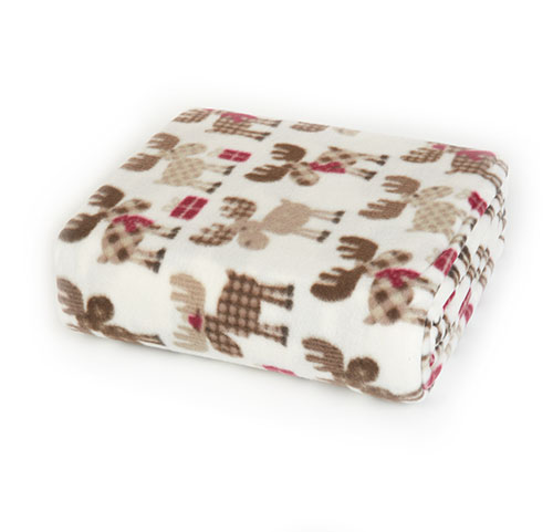 Cozy Cottage Moose Fleece Blanket Multi