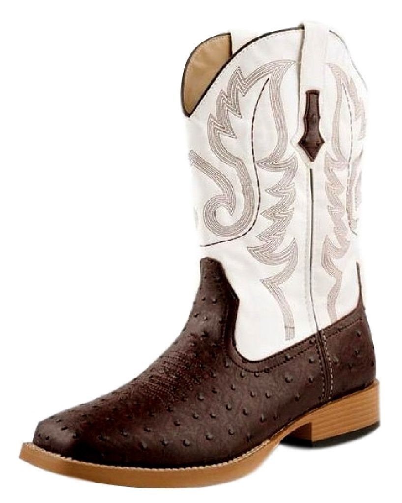 Roper Western Boots Mens Faux Ostrich Brown White 09-020-1900-0049 BR
