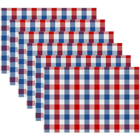 100 Percent Cotton Fused Place Mats   14  X 20   Over Sized   Set of 6   Red/Blue/White   July Fourth Buffalo Check PlaidEvery Day Use   Heavier Quali