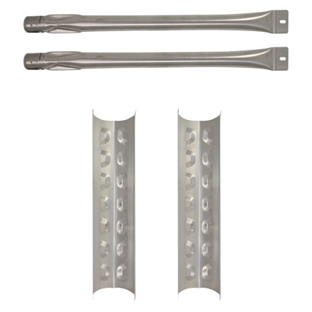 2-Pack BBQ Gas Grill Tube Burner & Heat Shield Plate Tent Replacement Parts for Master Forge 2518-3 - Compatible Barbeque Stainless Steel Pipe Burners