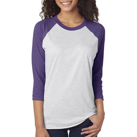 Next Level Unisex Tri-Blend 3/4-Sleeve Raglan - 6051 - Vintage Purple/Heather White 6051 L