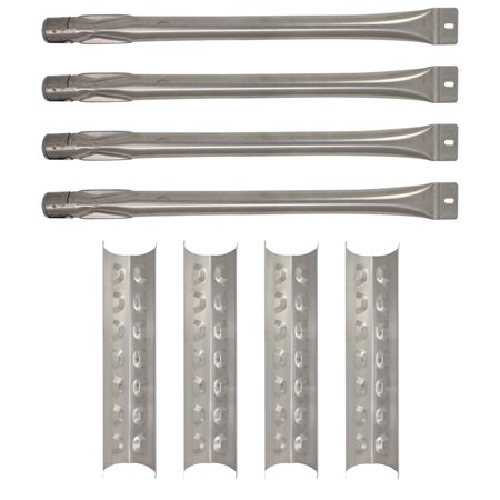 4-Pack BBQ Gas Grill Tube Burner & Heat Shield Plate Tent Replacement Parts for Master Forge 2518-3 - Compatible Barbeque Stainless Steel Pipe Burners