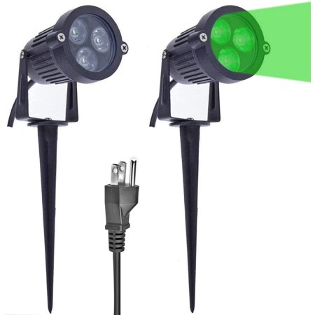 Pack of 2 Outdoor Water-Resistant LED Lawn Garden Landscape Lamp Wall Yard Path Patio Lighting Spot Lights Green AC Spiked Stand with Power Plug