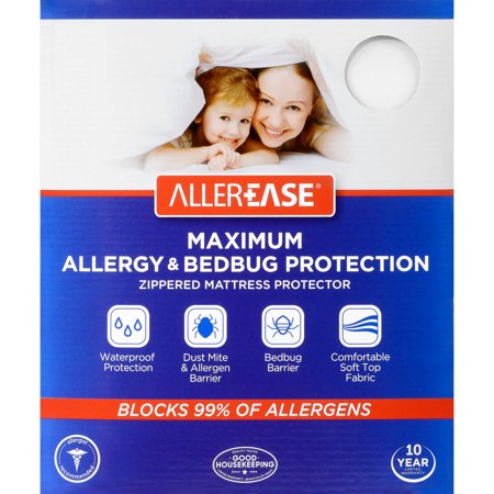 AllerEase Maximum Waterproof, Bed Bug and Allergy Protection Zippered Mattress Protector, Full