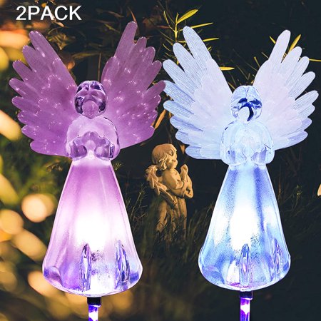 Photo 1 of  Multi-Color Changing Solar Angel Light 2 Pcs Decorative Solar Garden Light Outdoor Path Light for Yard Grave Cemetery Decoration 