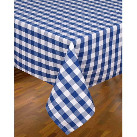 Buffalo Check - Blue/White Color - Table Cloth - 100 Percent Cotton - Size 60 by 84 Inches - Seats 6 to 8 People - Perfect for Everyday Use or Family 