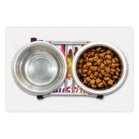 Austin Pet Mat for Food and Water  Texas Capital Skyline in Watercolor Splatters with Clipping Path White Outlined  Non-Slip Rubber Mat for Dogs and C