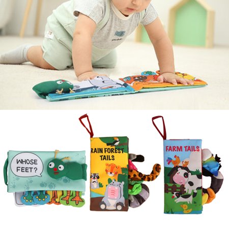 Sunnymall Cloth Baby Book Cognitive Ability Hand-on Ability Early Educational 3D Animal Fun Interactive Baby Book for Children  Color#4888