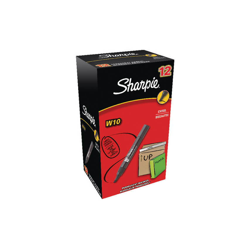 Sharpie S0192654 W10 Permanent Marker Chisel Tip Black Box of 12