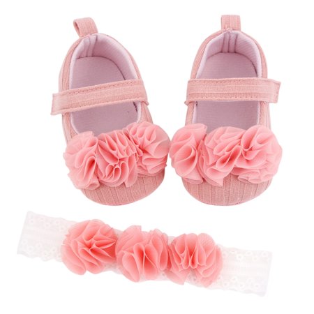Relanfenk Baby Shoes Toddler Girls Flowers Soft Solid Prewalker Princess Headband Shoes