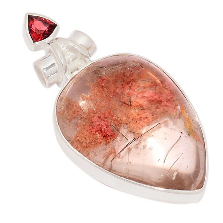 13g Lodolite Garden Quartz & Garnet 925 Silver Pendant Jewelry ALLP-9306