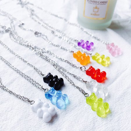 Gift Cute Colorful Bear Gummy Necklace Korean Clavicle Chain Korean Version Female Noble Temperament Pendant Gifts for Her