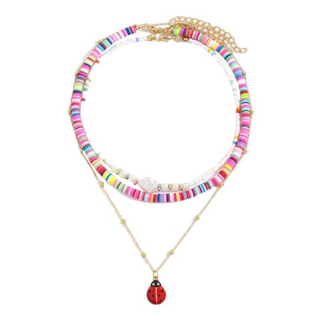 IMSHIE Boho Layered Flower Necklaces Y2k Colorful Beaded Choker for Girl Lock Chain Necklaces Gummy Bear Necklaces Adjustable Multilayer Chain Necklac