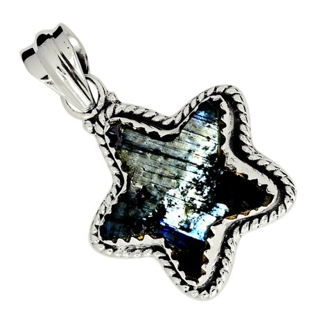 Star - Larvikite Black Moonstone 925 Sterling Silver Pendant Jewelry ALLP-9585