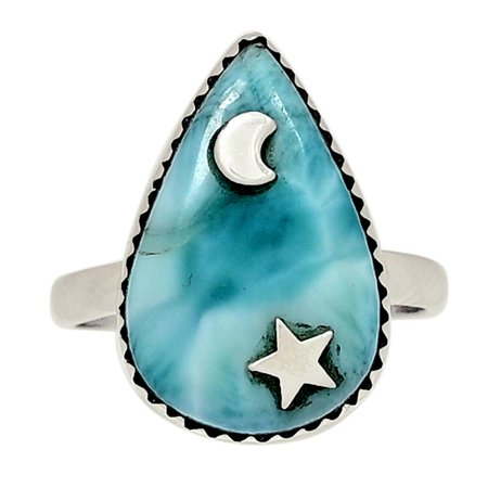 Genuine Larimar - Dominican Republic 925 Silver Jewelry Ring S.9.5 ALLR-9545