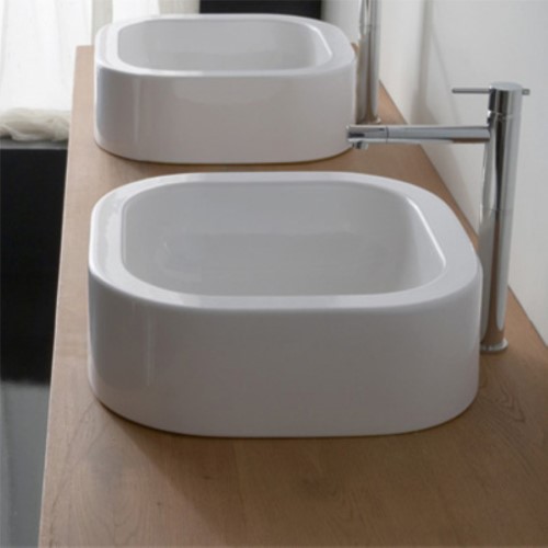 Nameeks 8306-No Hole Scarabeo 16  Ceramic Vessel Bathroom Sink - White
