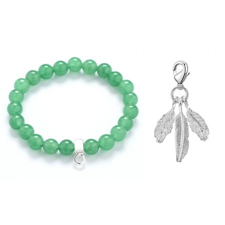 Green Aventurine Gemstone Stretch Bracelet with Charm Created with Zircondia Crystals