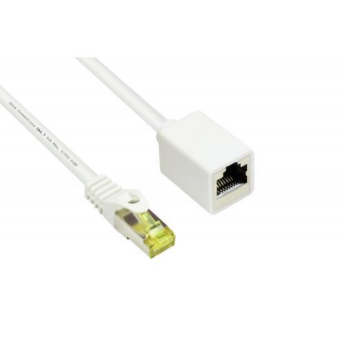 RJ45 Patchkabelverlängerung MitCat.7 Rohkabel Und Rastnasenschutz (RNS®), S/FTP, PiMF, Halogenfrei, 600MHz, OFC, Weiß, 3m, Good Connections® (8070