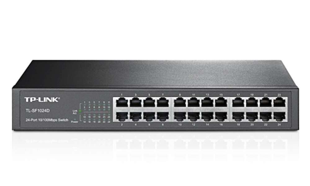 TP-Link TL-SF1024D 24-Port 10/100Mbps Rackmount Unmanaged Switch Energy-efficient Supports MAC 13-inch Desktop Steel Case 4.8 Gbps Switching Cap(LS)