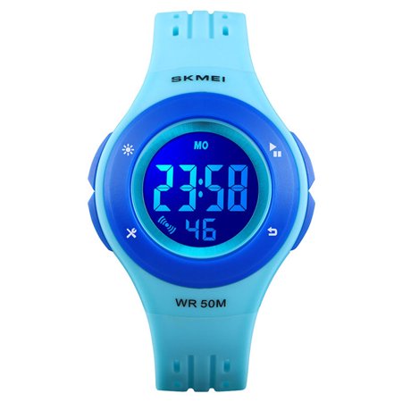 Moment Beauty 1455 Luminous Children S Watch-Blue 1 Pcs Children Kids Student Electronic Watch Round LED Waterproof Gift for School New
