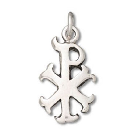 Sterling Silver 16  Unisex 1.5mm Box Chain Labarum Chi Rho Christ Authority Symbol Pendant Necklace