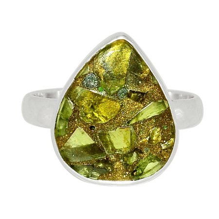 Peridot in Pyrite 925 Sterling Silver Jewelry Ring S.8.5 ALLR-7668