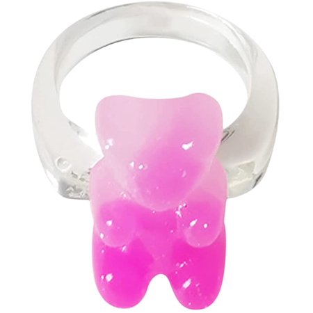 WESTOCEAN 1 Pcs Colorful Gummy Bear Ring Set Bear Transparent Acrylic Ring Cute Resin Circle Finger Band Ring Jewelry for Women Girls