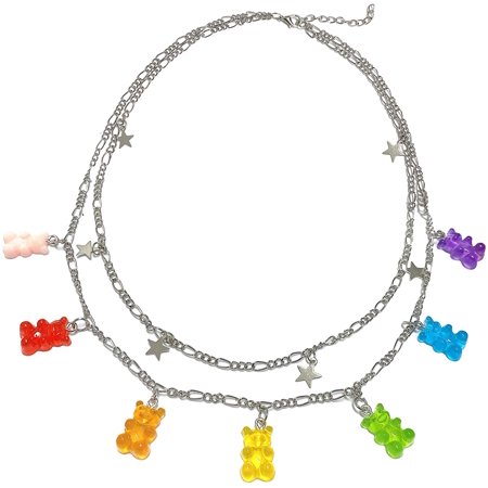 Eastjing?Layered?Lock?Necklace?Punk Chain Necklace?Layered Choker Necklaces?Lock Chain Necklaces Gummy?Bear?Necklaces Adjustable?Multilayer?Chain?Neck