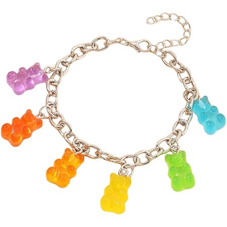 STAPIOWAL Colorful Gummy Bear Bracelet  Cute Cartoon Bear Bracelets  Colorful Resin Acrylic Chain Bracelets for Girls Womens