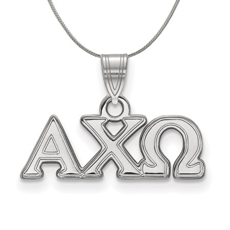 The Black Bow Sterling Silver Alpha Chi Omega Small Greek Pendant Necklace - 16 Inch
