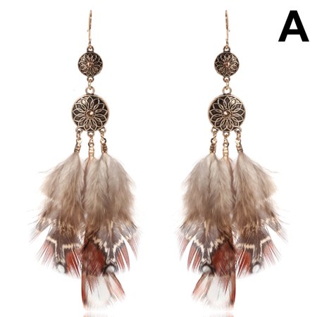 Round Alloy Coffee Feather Earrings-Hy-7263