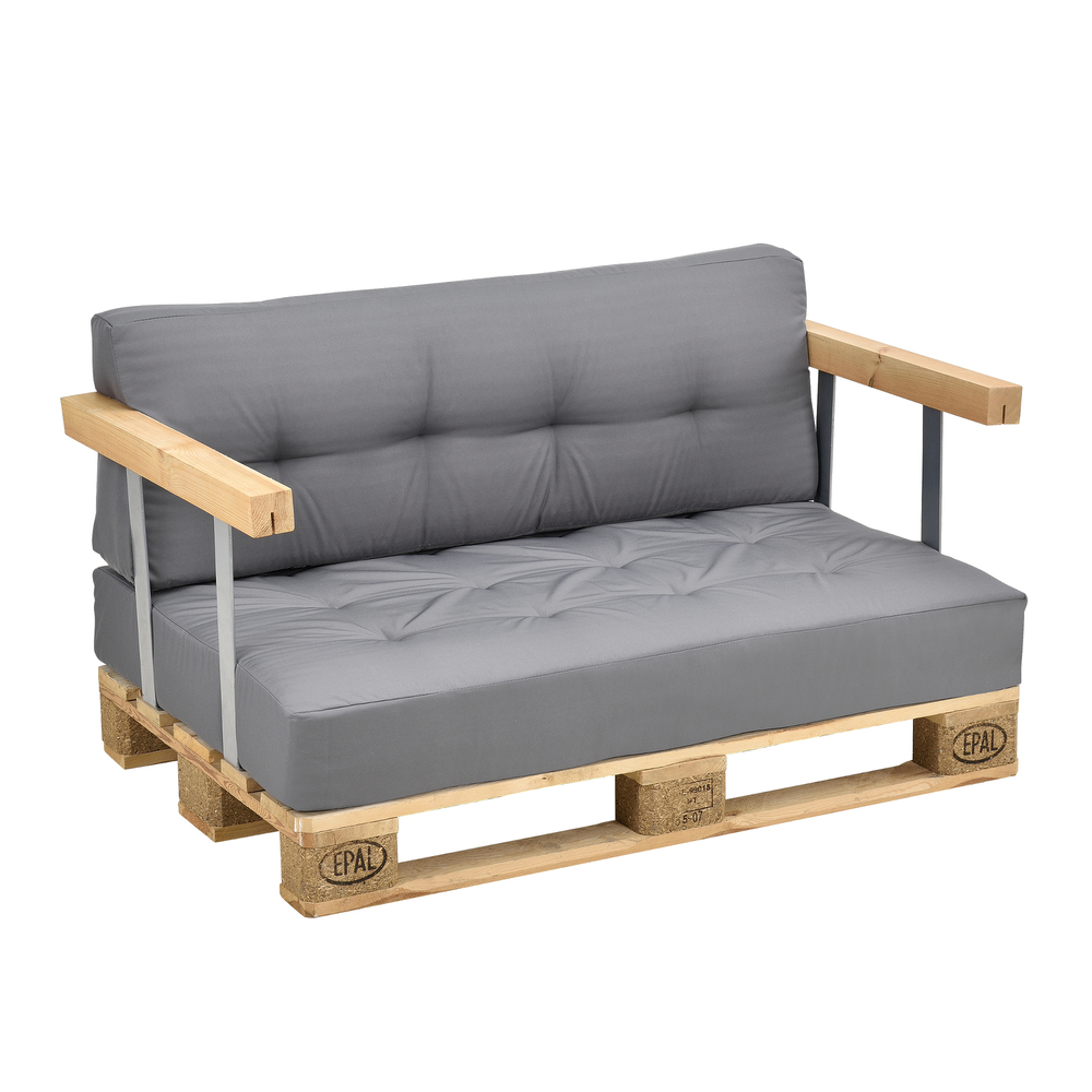 [en. Casa] Palettenkissen - 2er Set - Sitzpolster + Rückenkissen [hellgrau] Paletten-Sofa in/Outdoor