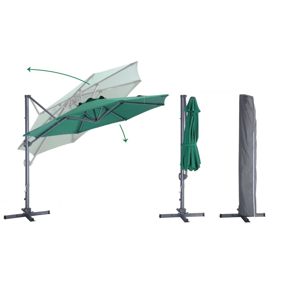 Luxus Ampelschirm 03,5m Grün Inkl. Standkreuz Sonnenschirm Gartenschirm Schirm