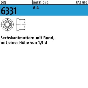 1 Pack Sechskantmu. Mit Bund DIN 6331 a 4 M 16 SW 24 a 4 (Inhalt: 10 Stück) Von Reyher