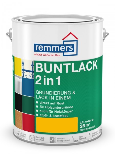Remmers Buntlack 2 in 1 1383 Rapsgelb RAL 1021 0,75l Hochglänzend