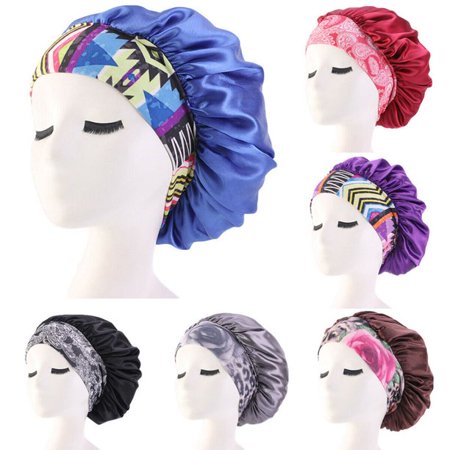 8 Pack US Womens Satin Bonnet Cap Night Sleep Hair Head Lady Cover Wide Band Large Hats Sale 7263
