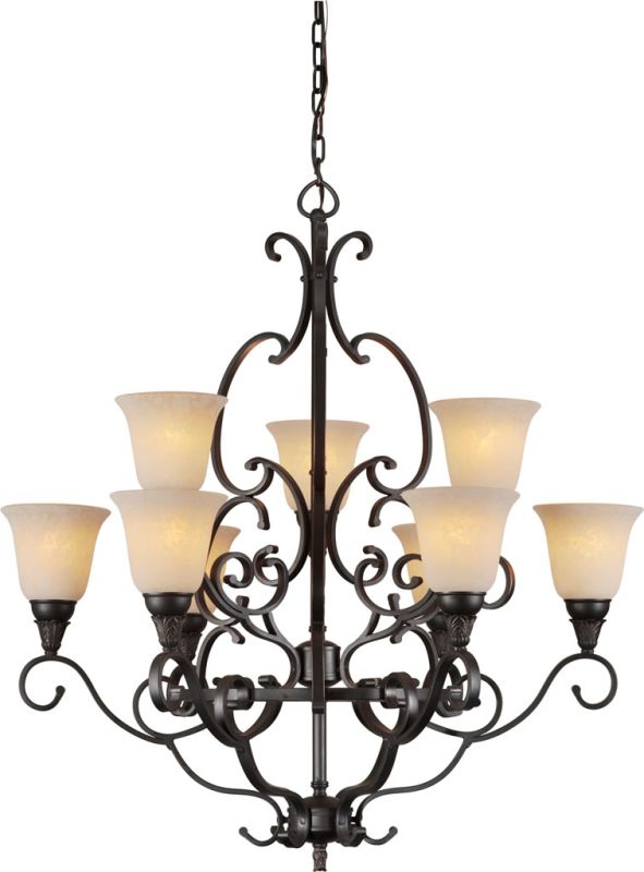 Forte Lighting 2540-09 9 Light 2 Tier Chandelier Bordeaux Indoor