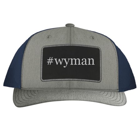 Hashtag Wyman - Leather Black Patch Engraved Trucker Hat  Heather-Navy  One Size