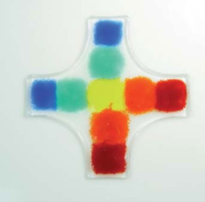 Glaskreuz Mit Quadraten in Regenbogenfarben, MaBe Ca.