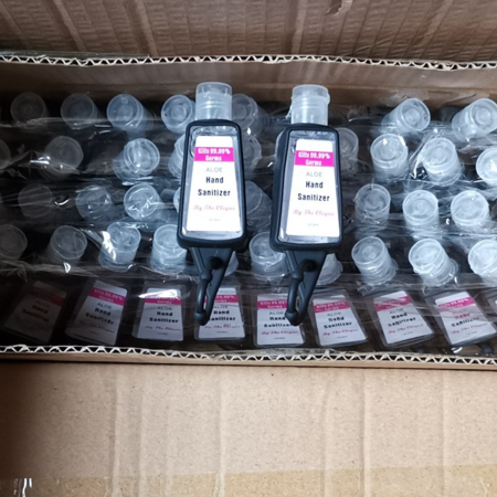 50 Bulk Pack | by the Clique Aloe Hand Sanitizer with Silicone Holders 1 Oz / 30 Ml Travel Size with Colorful Hook on Sleeves | Classroom Set | Employ