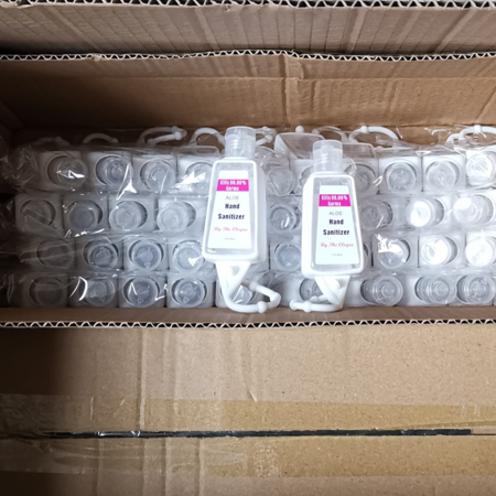 50 Bulk Pack | by the Clique Aloe Hand Sanitizer with Silicone Holders 1 Oz / 30 Ml Travel Size with Colorful Hook on Sleeves | Classroom Set | Employ