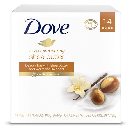 Dove Purely Pampering Beauty Bar for Softer Skin Shea Butter More Moisturizing Than Bar Soap 3.75 Oz 14 Bars
