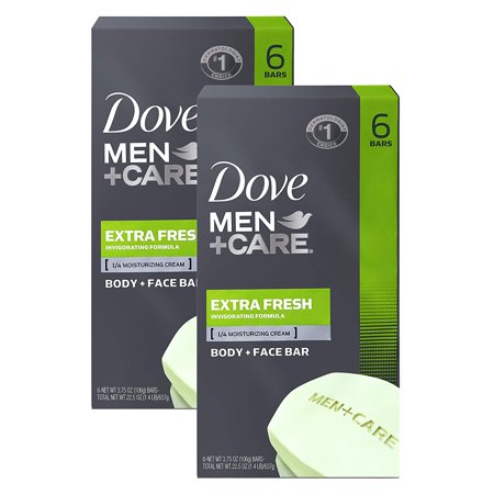 Dove Men+Care Body and Face Bar to Clean and Hydrate Skin Extra Fresh Body and Facial Cleanser More Moisturizing Than Bar Soap 3.75 Oz 6 Bars