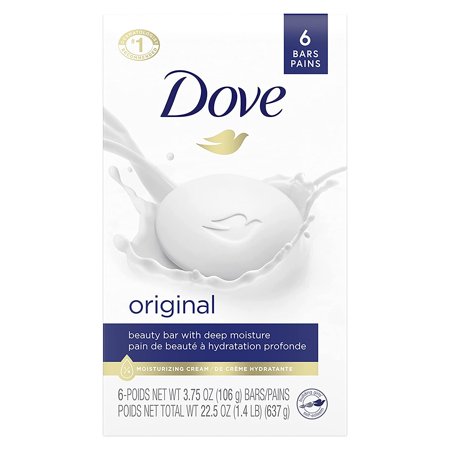 Dove Beauty Bar Gentle Cleanser for Softer and Smoother Skin with 1/4 Moisturizing Cream White More Moisturizing Than Bar Soap  3.75 Oz  6 Bars