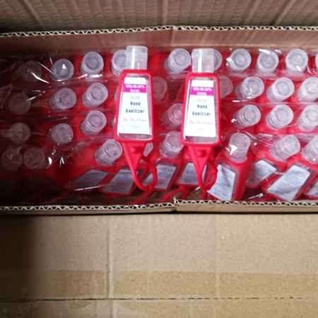 50 Bulk Pack | by the Clique Aloe Hand Sanitizer with Silicone Holders 1 Oz / 30 Ml Travel Size with Colorful Hook on Sleeves | Classroom Set | Employ