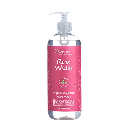 RENPURE PlantBased Organic Rose Water Body Wash - Natural Rose Water Coconut Oil for Body - Sulfate Free Moisturizing Shower Gel Sensitive Skin Body W