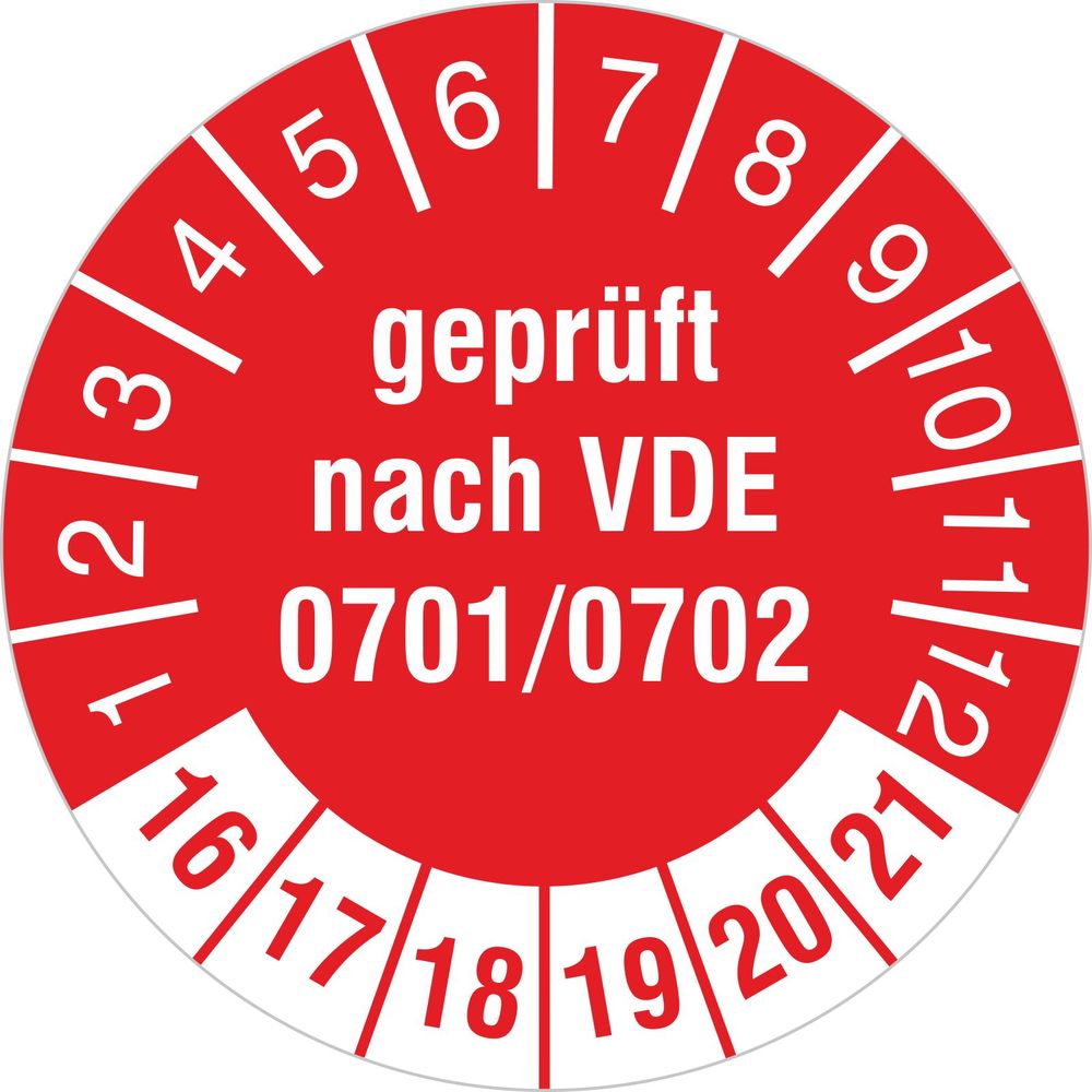 Geprüft Nach VDE 0701/0702 Rot 2016-2021 Prüfplakette 30 Mm Prüfetikett / Prüfaufkleber