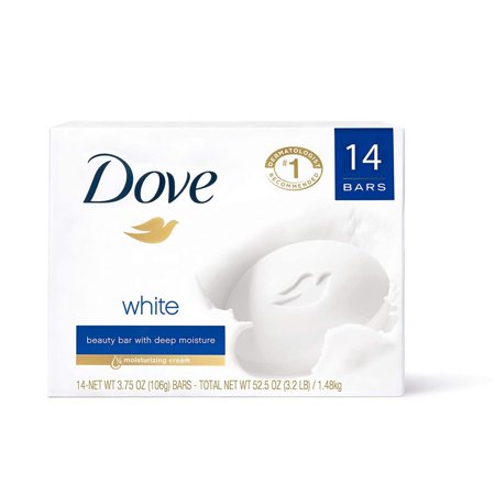 Dove Beauty Bar Gentle Cleanser for Softer and Smoother Skin with 1/4 Moisturizing Cream White More Moisturizing Than Bar Soap  3.75 Oz  14 Bars